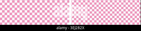 Pink tile checkerboard background, pattern grid. Retro psychedelic checkered wallpaper. Groovy pastel chessboard surface. Distorted geometric grid. Vector illustration Stock Vector