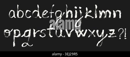 Grunge lowercase vector alphabet. Dry ink brush hand painted textured font. Bold brushstroke distressed rough lower case letters. Stock Vector