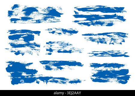 Blue grunge brush strokes vector set. Hand painted dry paintbrush smudges similar with the ocean waves. Summer dirty artistic paint stains for poster Stock Vector