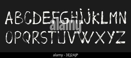 Capital letters grunge vector alphabet. Dry ink hand painted textured typography. Bold brush stroke distressed rough upper case letters. Stock Vector