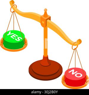 choice between red no button or green yes button on scales isometric education or exam concept isolated vector illustration Stock Vector
