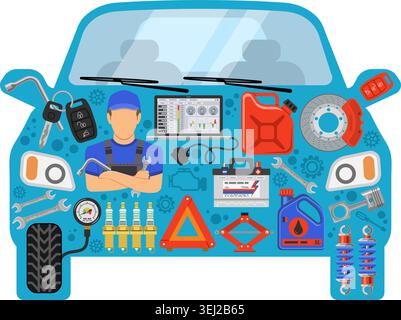 Car Service and Roadside Assistance Concept with Flat Icons. Vector illustration. Stock Vector