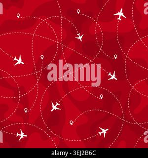 Seamless pattern airplanes routes. travel, vacation, trip seamless concept with dashed lines. vector illustration Stock Vector