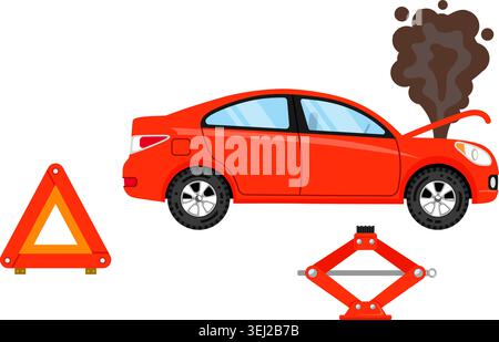 Car Insurance Flat Icon for Web Site, Advertising with Warning Triangle. Stock Vector