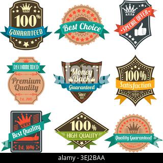 Collection Best Quality and Guarantee Labels, vintage design, vector illustration Stock Vector