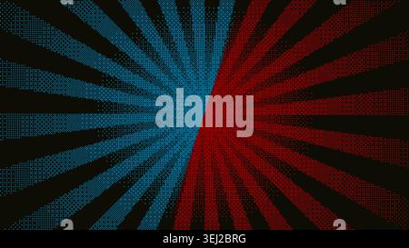 Pixel radial burst blue red background illustration Stock Vector