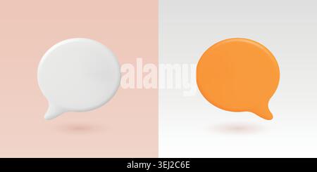 Vector 3d Chat Bubbles in Orange and White. Speech Balloon Icons. Messaging and Online Communication Concept. Social Media Dialogue Symbols. Customer Stock Vector