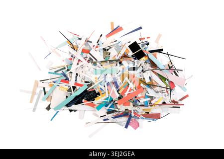 Scraps of colorful paper from magazines and newspapers isolated on white background Stock Photo