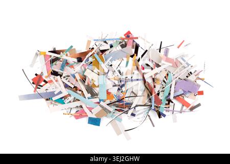 Scraps of colorful paper from magazines and newspapers isolated on white background Stock Photo