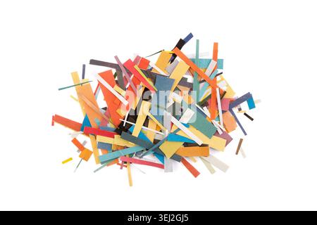 Scraps of colorful paper from magazines and newspapers isolated on white background Stock Photo