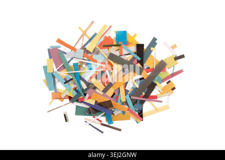 Scraps of colorful paper from magazines and newspapers isolated on white background Stock Photo