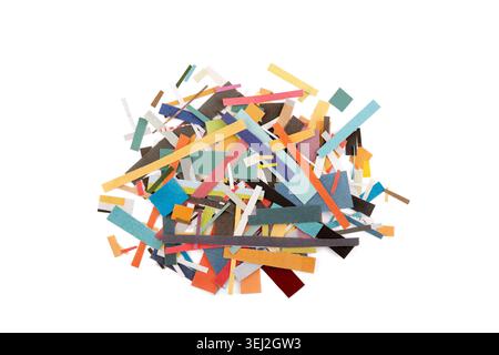 Scraps of colorful paper from magazines and newspapers isolated on white background Stock Photo