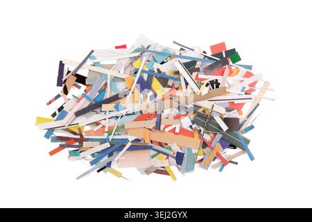 Scraps of colorful paper from magazines and newspapers isolated on white background Stock Photo