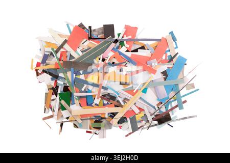 Scraps of colorful paper from magazines and newspapers isolated on white background Stock Photo