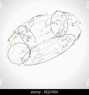 Modern technology-inspired 3D wire torus with layered lines and connection points Stock Vector