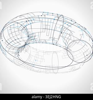 Abstract futuristic torus structure rendered as a clean geometric network background Stock Vector