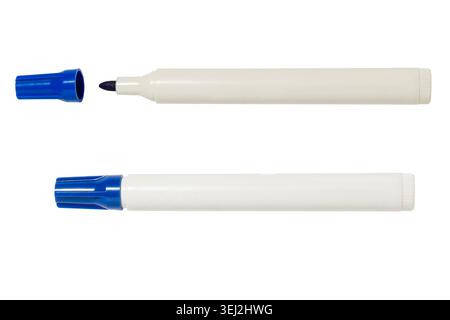 Blue Marker Pen with Cap On and Off. School Supplies. Stationery Equipment. Graphic Tools. High quality photo Stock Photo