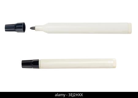 White marker pen with black cap, isolated on white background. Isolated Background. Stationery and School Equipment. High quality photo Stock Photo