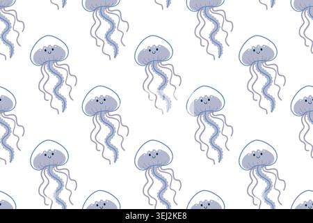 Cute Jellyfish Seamless Pattern Vector Illustration Stock Vector