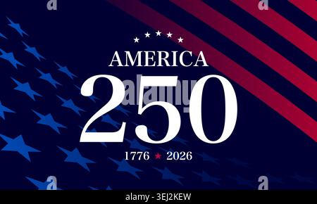 America 250 background with Stars and Stripes USA flag pattern, United States of America Independence Day celebration card, celebrate 250 years of Ind Stock Vector