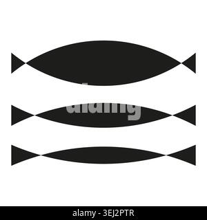 Set of three stylized black fish icons in a horizontal line vector. Ideal for modern branding seafood menus and decorative design. EPS 10. Stock Vector