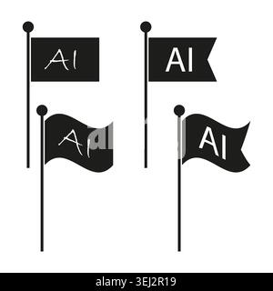 Artificial intelligence AI flag symbol collection vector. Icons support technology branding and machine learning presentations. EPS 10. Stock Vector