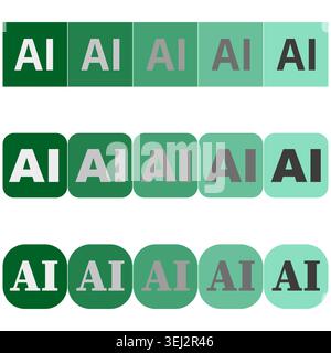 Artificial intelligence AI text logo and icon collection vector. Technology graphic supports software UI and digital marketing assets. EPS 10. Stock Vector