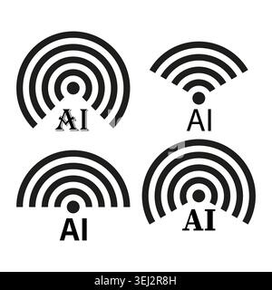 Artificial intelligence signal icon set vector. Graphic supports technology branding and smart network user interface projects. EPS 10. Stock Vector