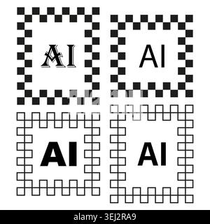 Set of AI icons with digital fiducial marker frames vector. Graphic supports computer vision, augmented reality and tech branding. EPS 10. Stock Vector