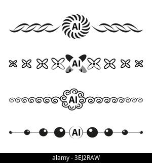 AI generated decorative divider elements set vector. Ideal for technology blogs and modern graphic design. EPS 10. Stock Vector