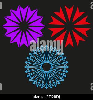 Vibrant geometric mandala and starburst shapes vector. Perfect for modern branding and decorative design projects. EPS 10. Stock Vector