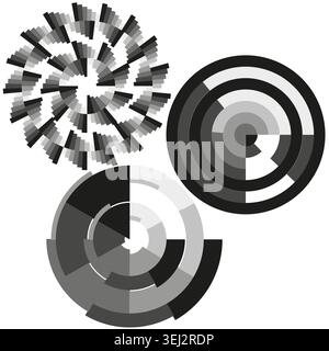 Set of abstract geometric circular data elements vector. Graphics support technology UI design, HUD displays and infographic presentations. EPS 10. Stock Vector