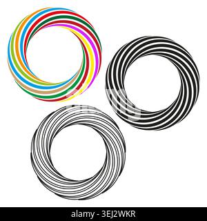 Collection of abstract twisted striped ring logo elements vector. Perfect for modern branding corporate identity and tech logos. EPS 10. Stock Vector