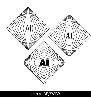 Artificial intelligence logo set with geometric lines vector. Graphic targets tech company branding and data science visuals. EPS 10. Stock Vector