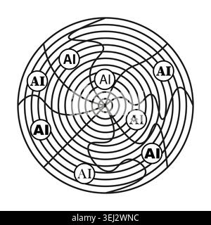 Abstract artificial intelligence spiral target vector. Ideal for machine learning education and technology science presentations. EPS 10. Stock Vector