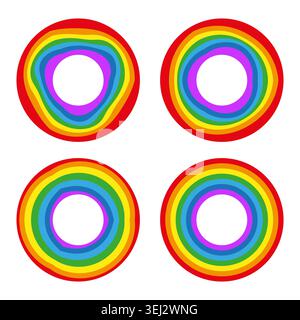 Set of rainbow colored concentric circles and rings vector. Perfect for LGBTQ pride month graphics and diverse designs. EPS 10. Stock Vector