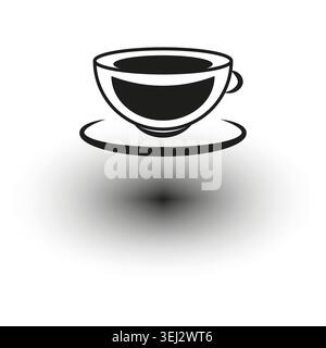 Simple black coffee cup on a saucer icon vector. Perfect for cafe menus restaurant branding and beverage graphics. Stock Vector