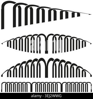 Monochrome collection of abstract archway graphics vector. Artwork supports architectural logos water feature icons and decorative page dividers. Stock Vector