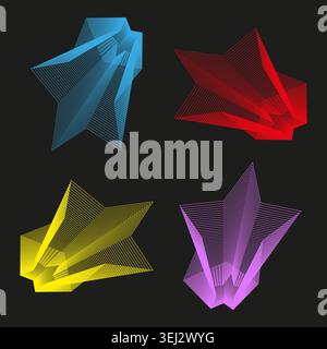 Abstract geometric star shapes with colorful line art vector. Perfect for futuristic technology branding and digital art projects. Stock Vector