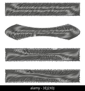 Set of abstract scribble hatch texture banners and shapes vector. Ideal for unique graphic design elements and artistic backgrounds. Stock Vector