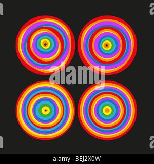 Psychedelic rainbow concentric circles pattern vector. Ideal for groovy party flyers and creative poster designs. Stock Vector