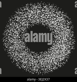 White glitter dust creates a circular frame on black vector. Perfect for festive backgrounds and modern design projects. Stock Vector