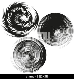 Set of circular brush stroke swirl textures vector. Shapes enhance dynamic backgrounds and artistic compositions. Stock Vector