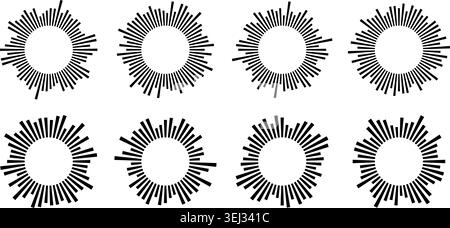 Circle audio equalizer with music wave. Round sound pulse texture radiates from center, creating dynamic podcast or radio recording visual effect for modern designs. Stock Vector