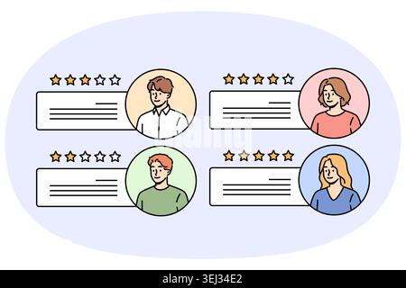 Rating and feedback on profiles of people with ratings from clients or service users who have contacted specialist previously. Rating of contractors to facilitate selection of candidate for position Stock Vector