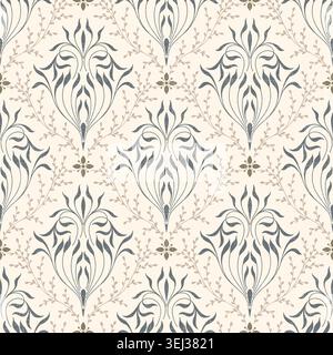Damask modern seamless pattern element with linen texture. Vintage classical old fashioned damask ornament, seamless texture for wallpapers, textile. Stock Vector