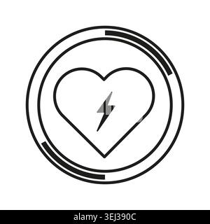 Circular tech dial contains heart shape and lightning bolt. Medical energy visuals serve healthcare tracking interfaces. Vector EPS 10. Stock Vector