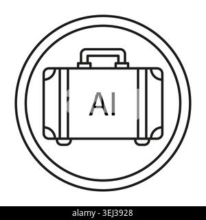 AI briefcase icon for artificial intelligence business solutions. Line art symbol represents technology and modern innovation. Vector EPS 10. Stock Vector
