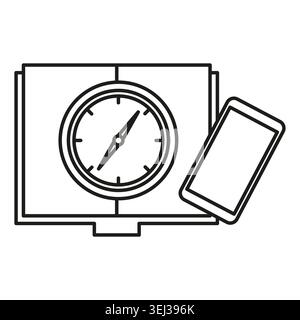 Compass on map with smartphone for modern navigation and direction. Vector icon shows travel planning and location guidance tech. Vector EPS 10. Stock Vector