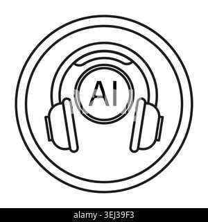 AI headphones line icon for audio technology and sound generation. Artificial intelligence symbol for virtual assistant and chatbot. Vector EPS 10. Stock Vector
